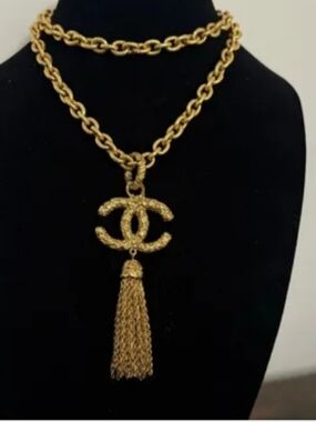 Chanel 1993 Lava CC Fringe Gold Tassel Necklace